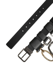 Men Black Classic Leather Metal Buckle Belt