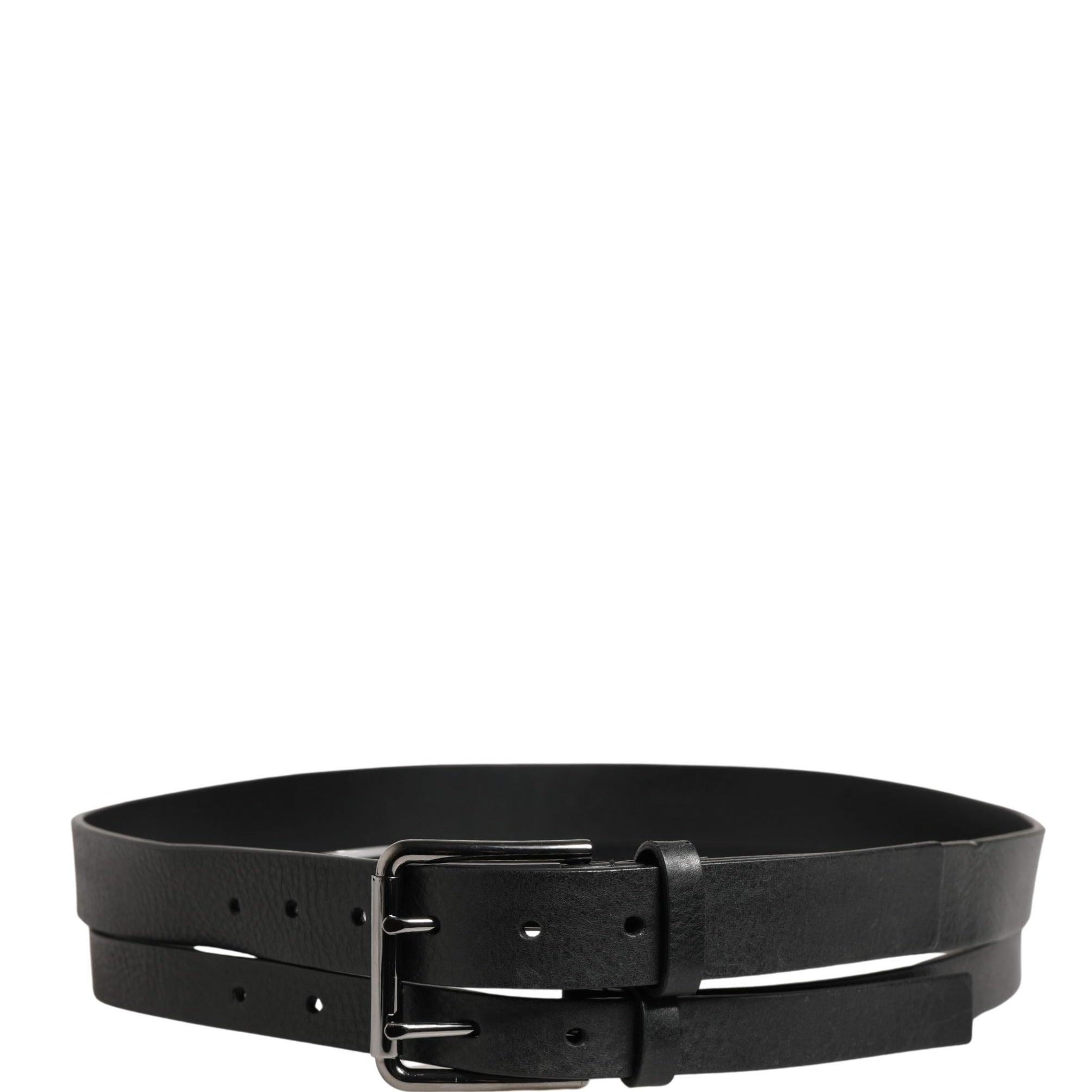 Dolce & Gabbana Black Double Strap Leather Silver Buckle Belt Dolce & Gabbana