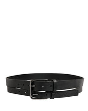 Dolce & Gabbana Black Double Strap Leather Silver Buckle Belt Dolce & Gabbana