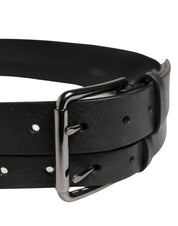 Dolce & Gabbana Black Double Strap Leather Silver Buckle Belt Dolce & Gabbana