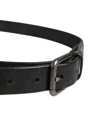 Men Black Calfskin Leather Metal Buckle Belt