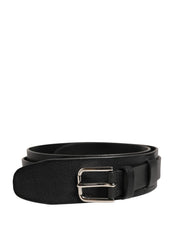 Men Black Classic Leather Metal Buckle Belt