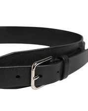 Men Black Classic Leather Metal Buckle Belt