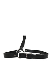 Black Double Strap Leather Silver Buckle Belt