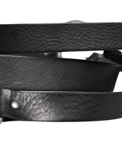 Black Double Strap Leather Silver Buckle Belt