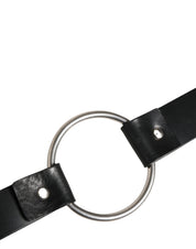 Black Double Strap Leather Silver Buckle Belt