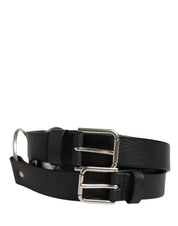 Black Double Strap Leather Silver Buckle Belt