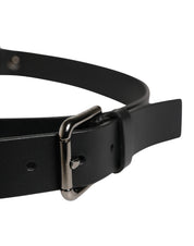 Men Black Calfskin Leather Metal Buckle Belt