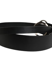 Men Black Calfskin Leather Metal Buckle Belt