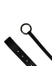 Men Black Calfskin Leather Metal Buckle Belt