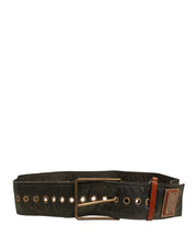 Dolce & Gabbana Men Black Wide Leather DG Metal Buckle Belt