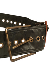 Men Black Wide Leather DG Metal Buckle Belt