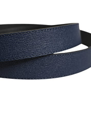Men Blue Calfskin Leather Square Buckle Belt