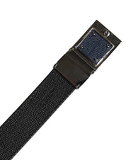 Men Blue Calfskin Leather Square Buckle Belt