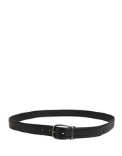 Men Black Classic Leather Metal Buckle Belt