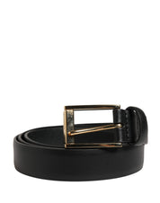 Men Black Classic Leather Metal Buckle Belt