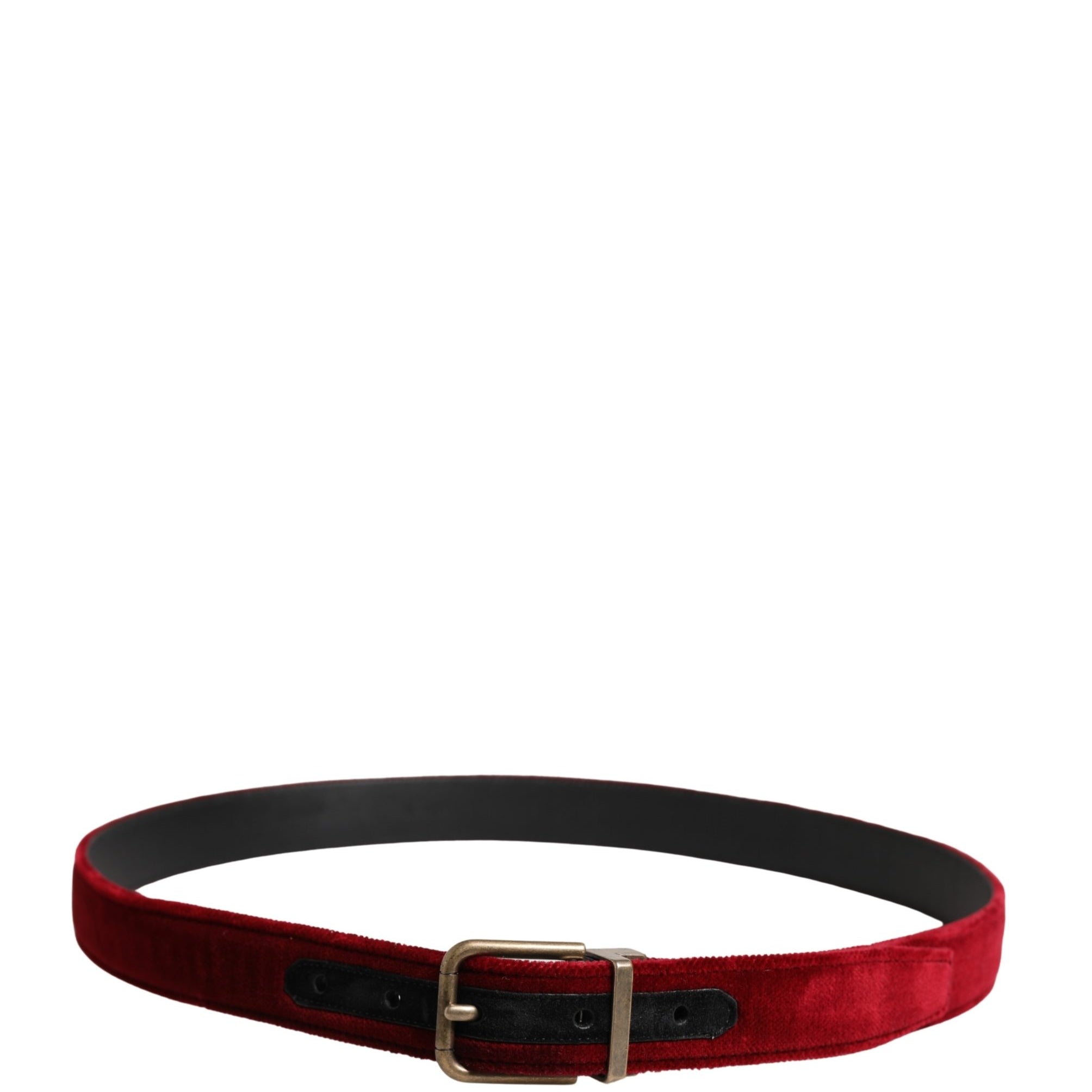 Dolce & Gabbana Men Burgundy Velvet Cotton Metal Buckle Belt Dolce & Gabbana