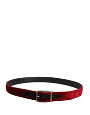 Dolce & Gabbana Men Burgundy Velvet Cotton Metal Buckle Belt Dolce & Gabbana