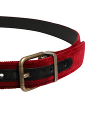 Men Burgundy Velvet Cotton Metal Buckle Belt