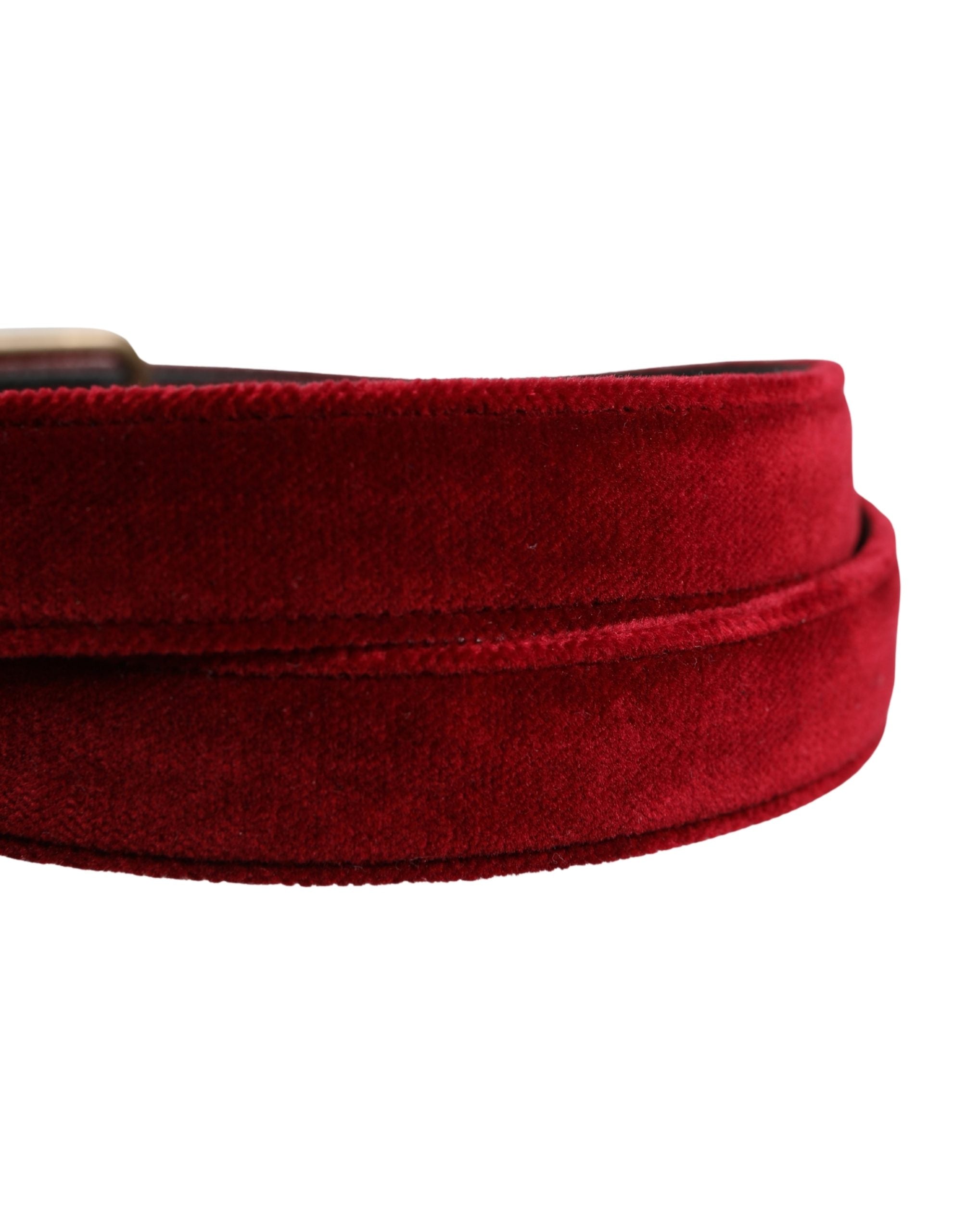 Dolce & Gabbana Men Burgundy Velvet Cotton Metal Buckle Belt Dolce & Gabbana