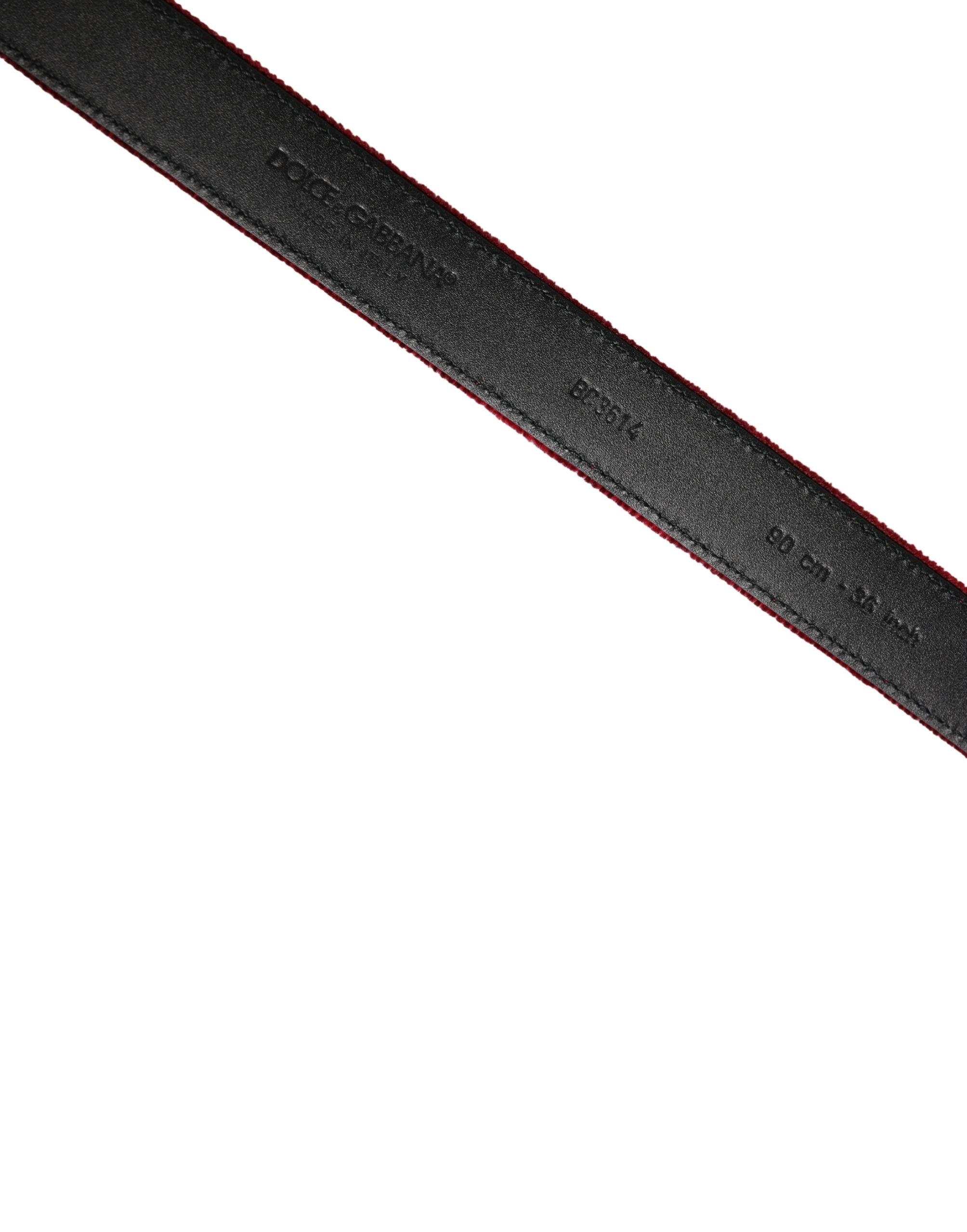 Dolce & Gabbana Men Burgundy Velvet Cotton Metal Buckle Belt Dolce & Gabbana