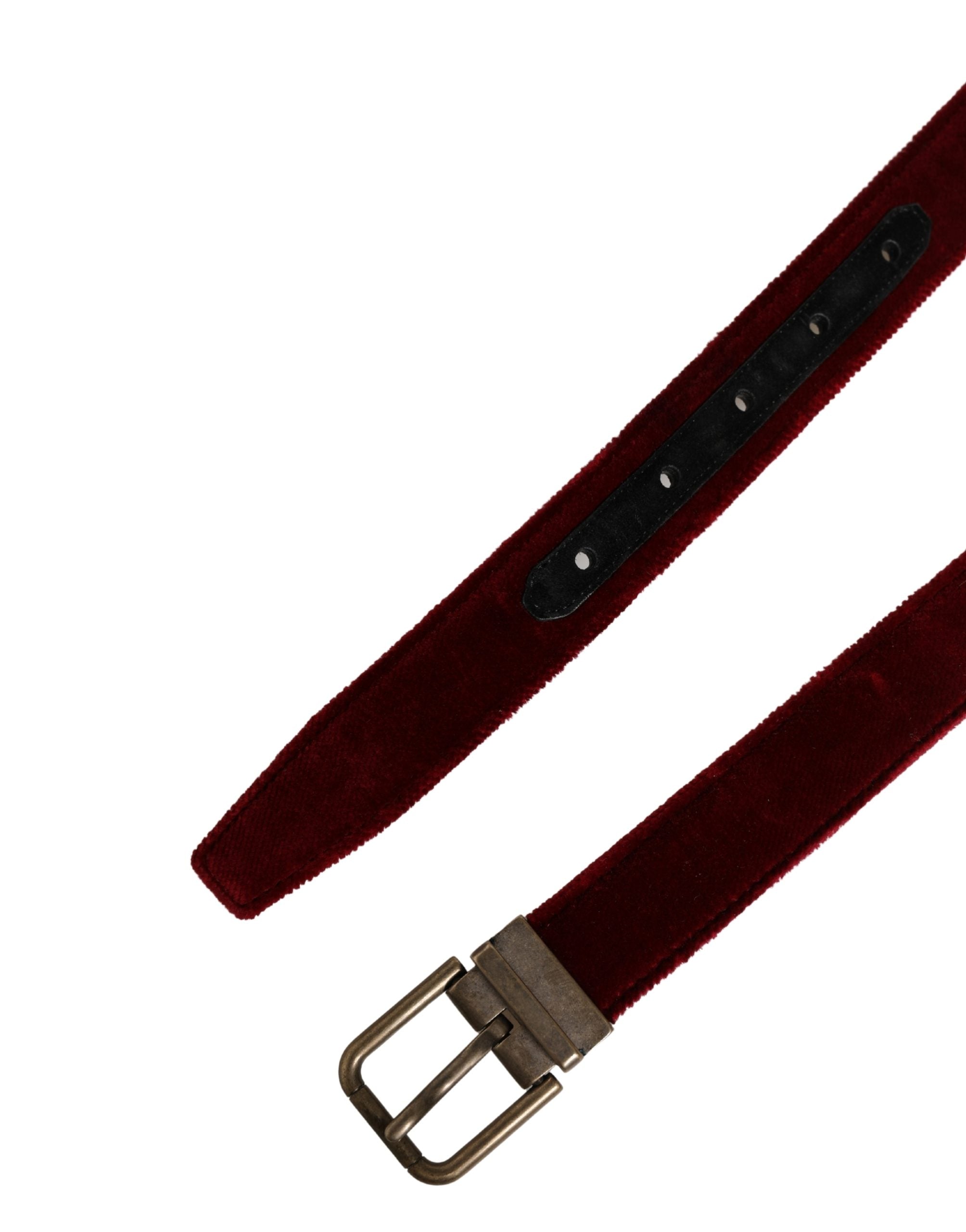 Dolce & Gabbana Men Burgundy Velvet Cotton Metal Buckle Belt Dolce & Gabbana
