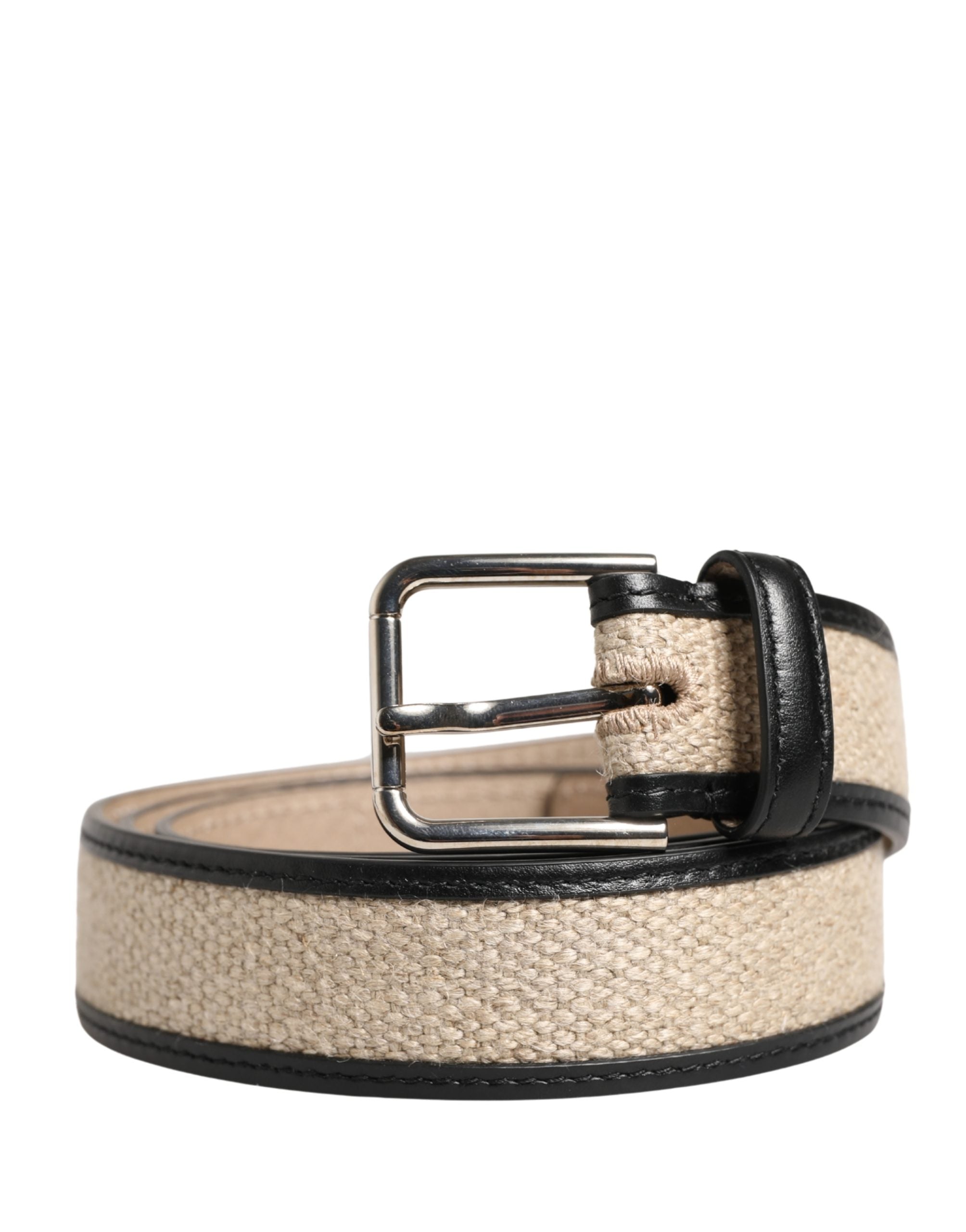 Dolce & Gabbana Men Beige Woven Leather Metal Buckle Belt Dolce & Gabbana