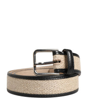 Dolce & Gabbana Men Beige Woven Leather Metal Buckle Belt