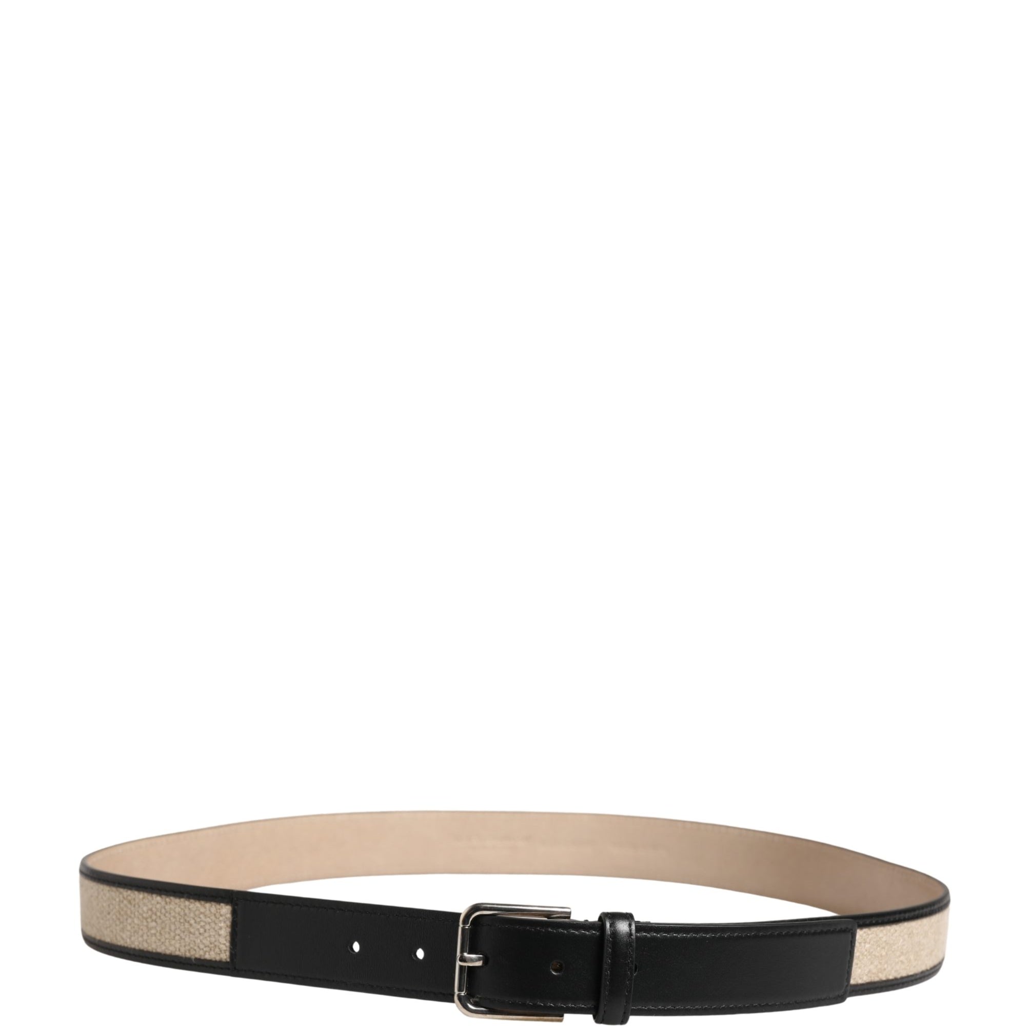 Dolce & Gabbana Men Beige Woven Leather Metal Buckle Belt Dolce & Gabbana