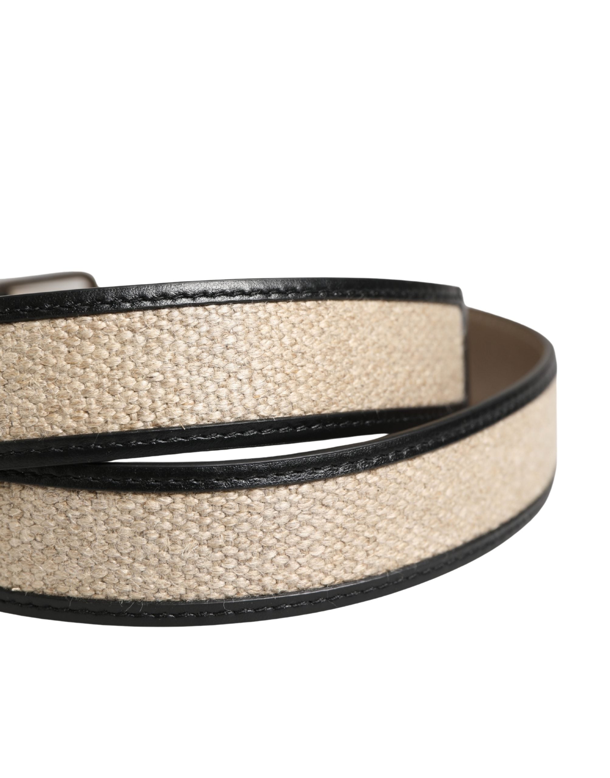 Dolce & Gabbana Men Beige Woven Leather Metal Buckle Belt Dolce & Gabbana