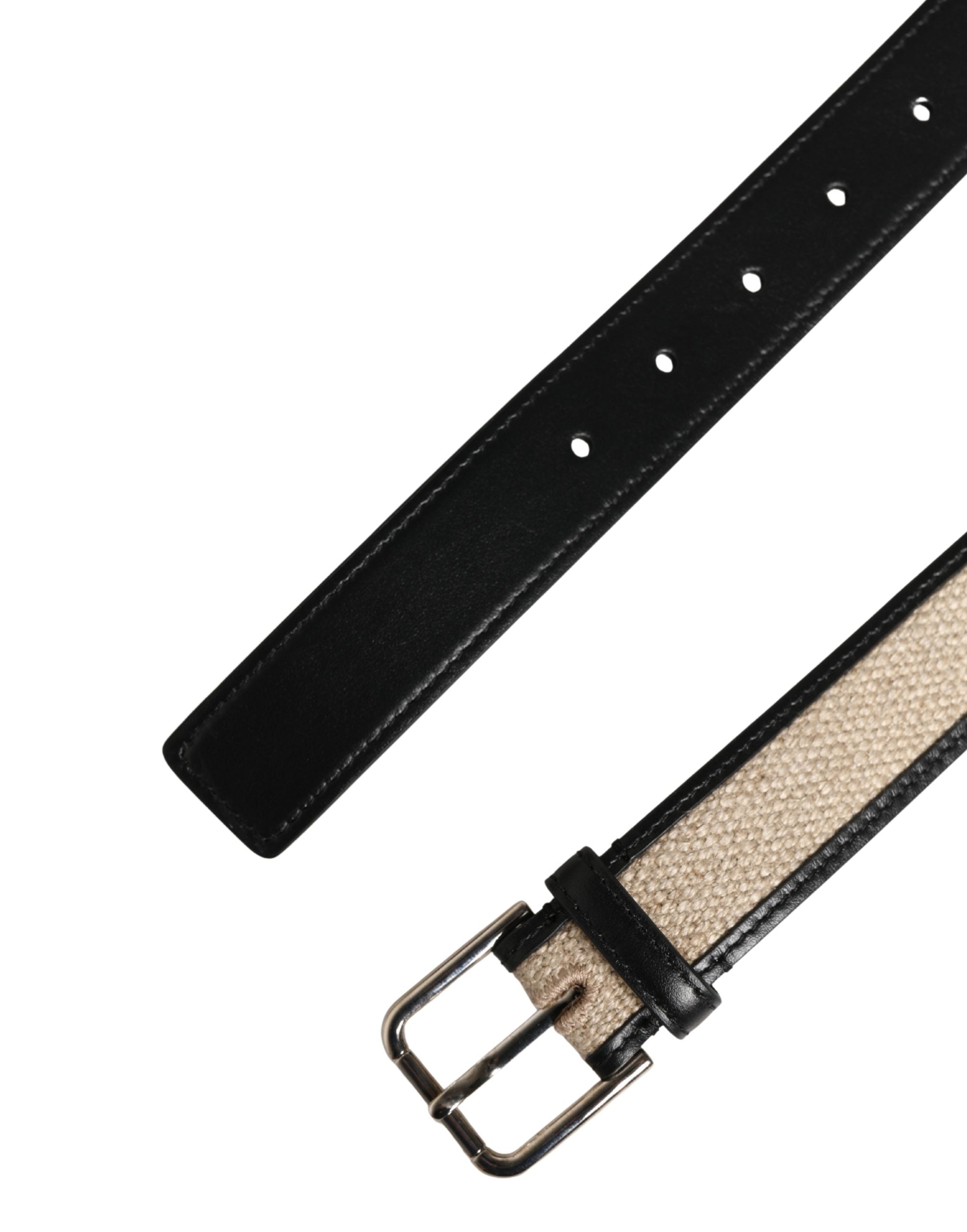 Dolce & Gabbana Men Beige Woven Leather Metal Buckle Belt Dolce & Gabbana