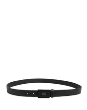 Men Black Calfskin Leather Square Buckle Belt
