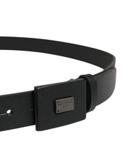 Men Black Calfskin Leather Square Buckle Belt