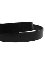 Men Black Classic Leather Logo Buckle Belt