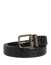 Men Black Exotic Leather Metal Buckle Belt