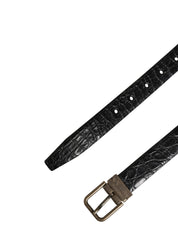 Men Black Exotic Leather Metal Buckle Belt