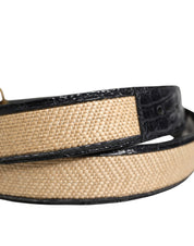 Men Beige Braided Leather Metal Buckle Belt