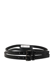 Black Double Strap Leather Silver Buckle Belt