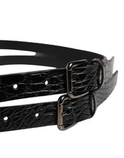 Black Double Strap Leather Silver Buckle Belt