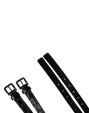 Black Double Strap Leather Silver Buckle Belt