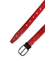Men Red Exotic Leather Metal Buckle Belt