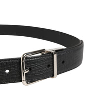 Men Black Classic Leather Metal Buckle Belt