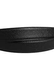 Men Black Calf Leather Logo Metal Buckle Belt