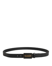 Men Black Calf Leather Metal Buckle Belt