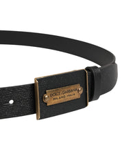 Men Black Calf Leather Metal Buckle Belt