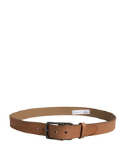Men Brown Leather Classic Metal Buckle Belt