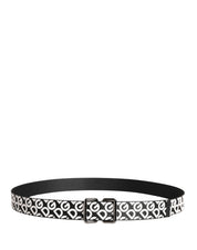 White Black Logo Leather Metal Buckle Belt