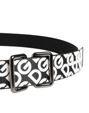 White Black Logo Leather Metal Buckle Belt