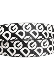 White Black Logo Leather Metal Buckle Belt