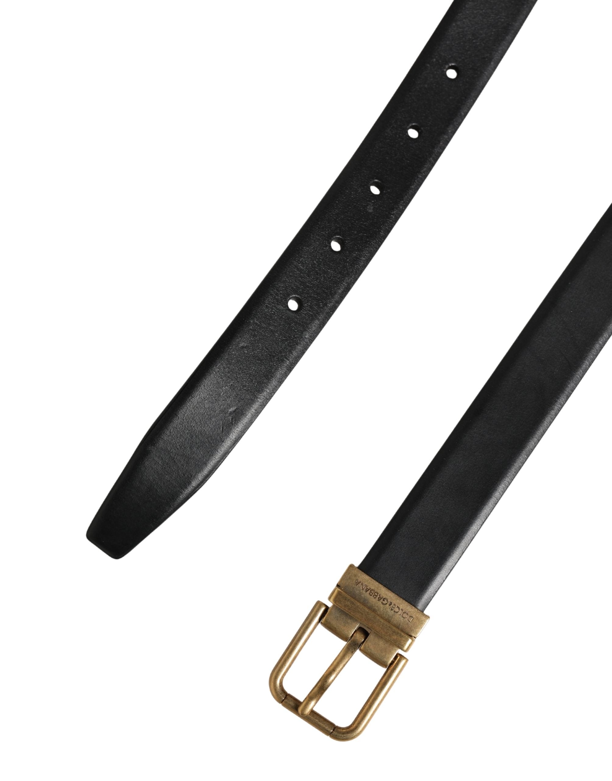 Dolce & Gabbana Men Black Classic Leather Metal Buckle Belt Dolce & Gabbana